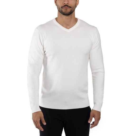 X RAY JEANS Mens Basic V-Neck Sweater Pullover, Off White, 6XL