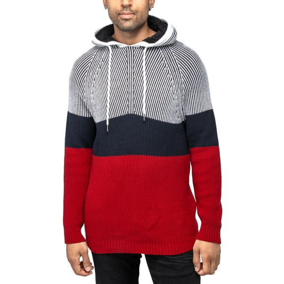 X RAY JEANS Mens Color Blocked Hooded Sweater, Red, M