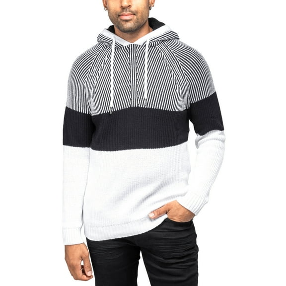 X RAY JEANS Mens Color Blocked Hooded Sweater, White, 2XL