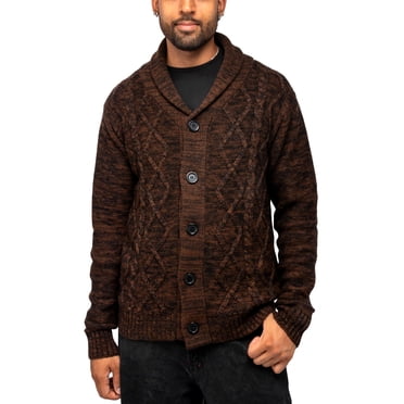 Xact Men's Shawl Neck Cable Knit Cardigan - Fair Isle Pattern, Long Sleeve (Xk1052)