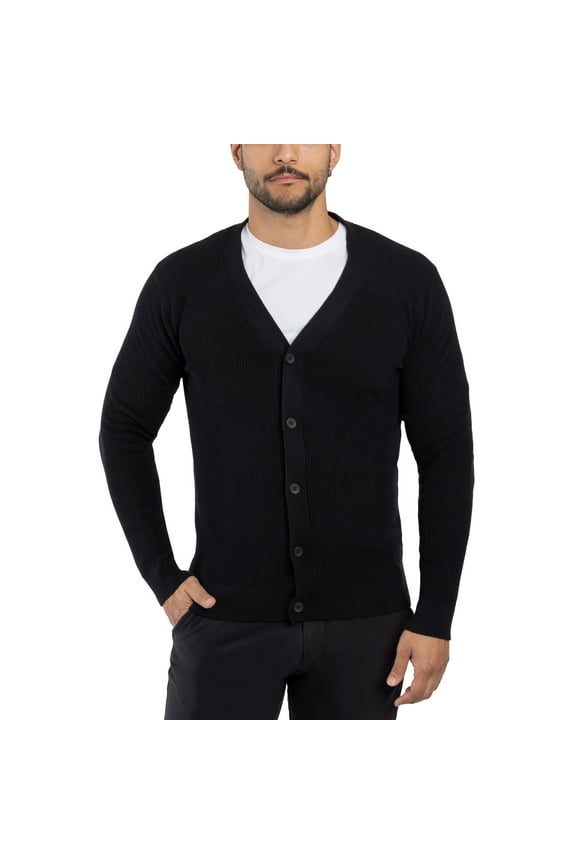 JEANS Mens Cotton Cardigan Sweater, Black, L