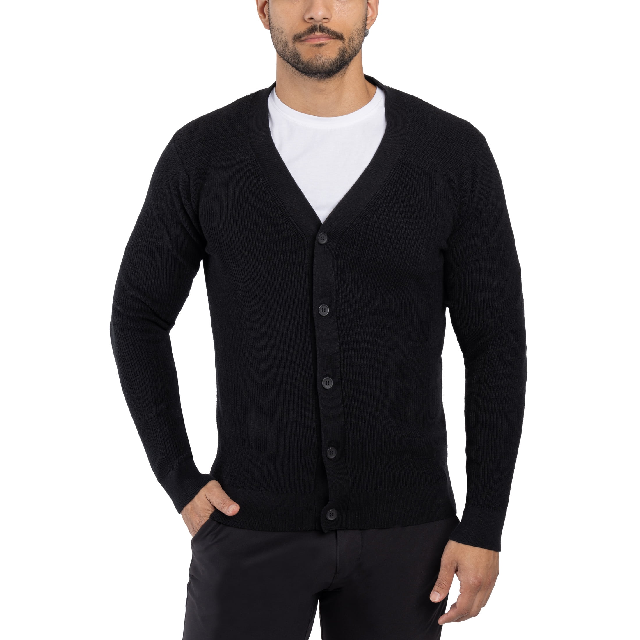 Mens black cotton cardigan sale