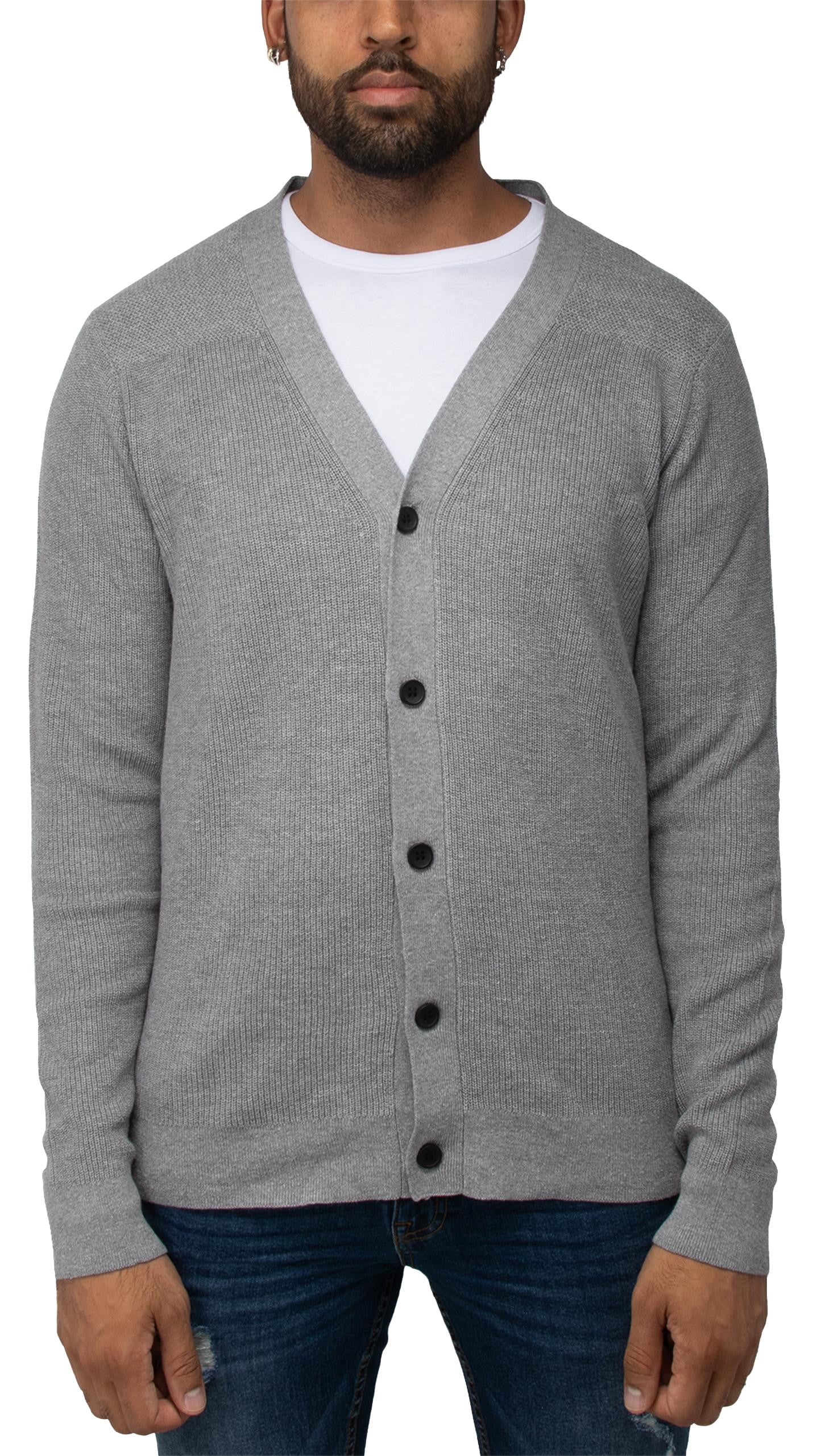 X RAY Men's Cotton Cardigan Sweater, Long Sleeve Slim V-Neck Soft Button  Down Cardigan, Ribbed Cotton V-neck Grey, 5X-Large 