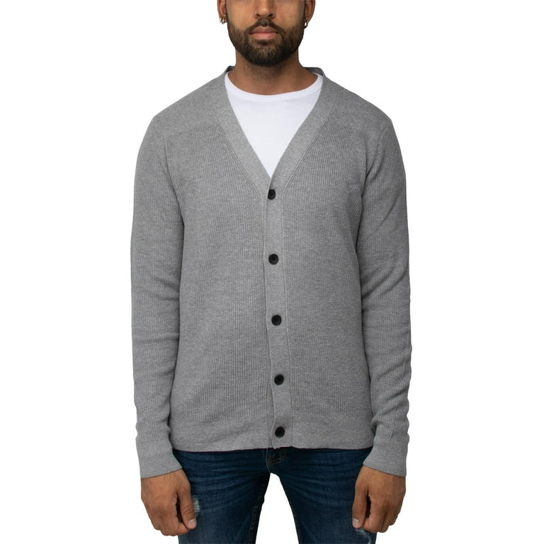 X RAY Men\'s Cotton Cardigan Sweater, Long Sleeve Slim V-Neck Soft Button  Down Cardigan, Ribbed Cotton V-neck Grey, 5X-Large