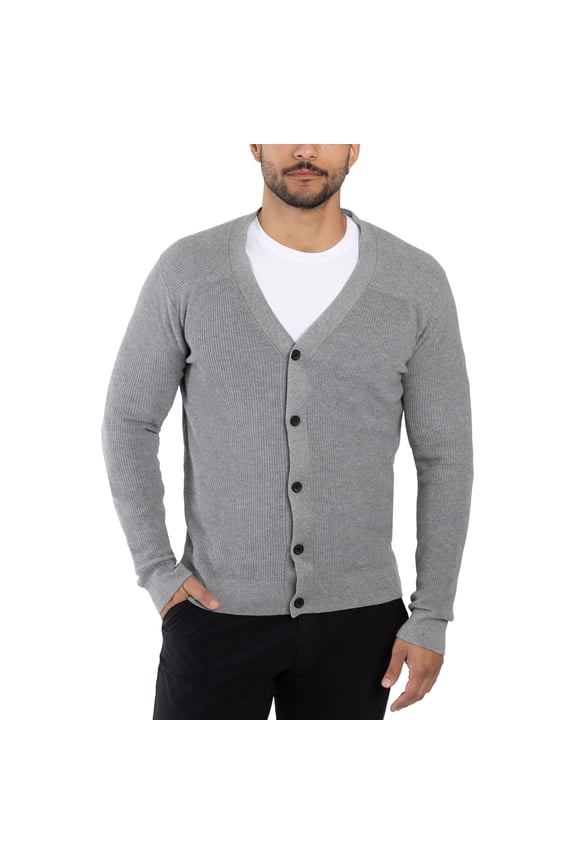 JEANS Mens Cotton Cardigan Sweater, Grey, L
