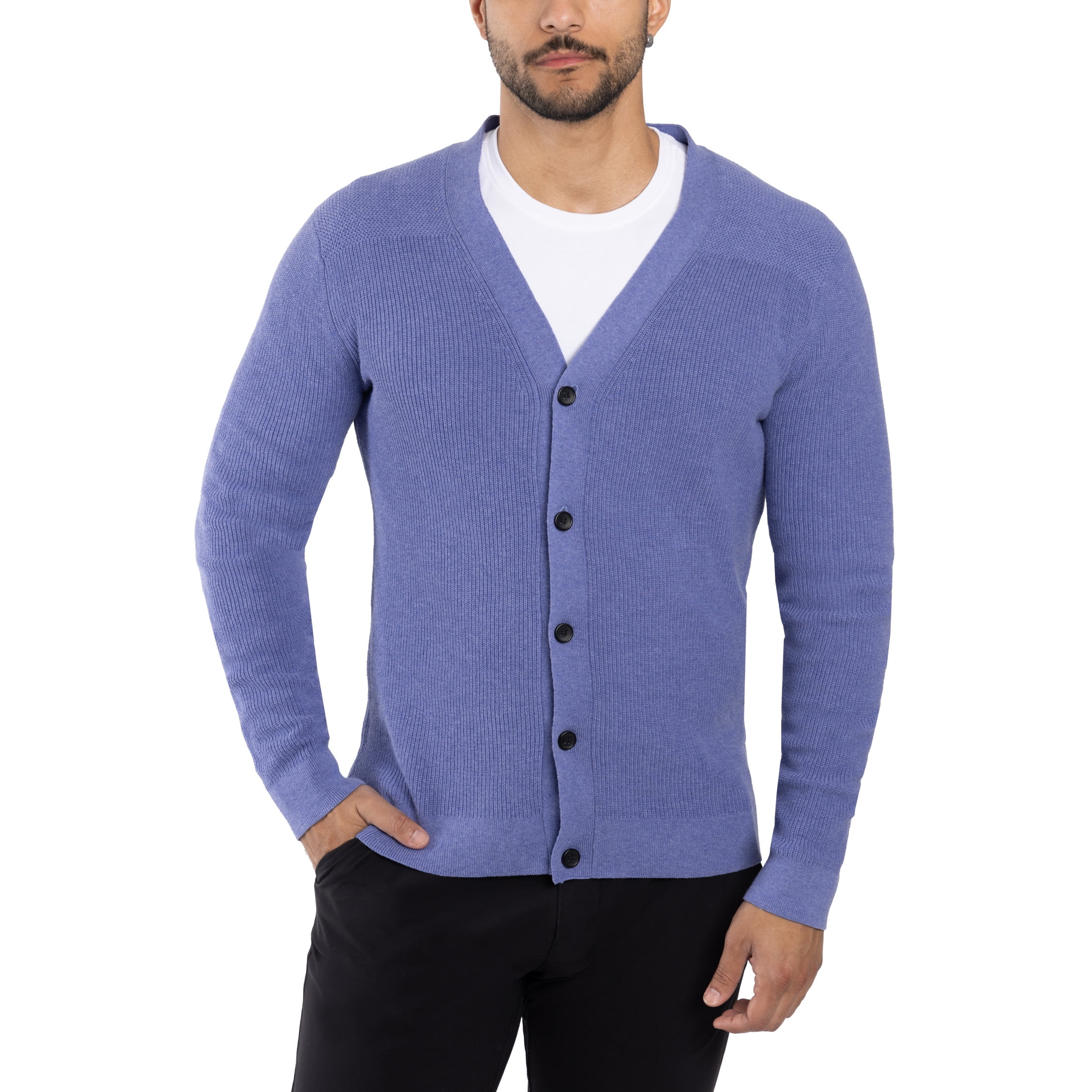 X RAY JEANS Mens Cotton Cardigan Sweater, Heather Blue, XL