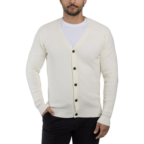 X RAY JEANS Mens Cotton Cardigan Sweater, Off White, S