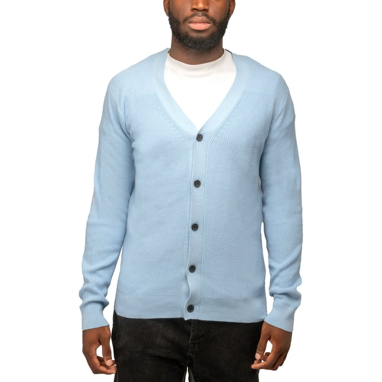 X RAY Men\'s Cotton Cardigan Sweater, Long Sleeve Slim V-Neck Soft Button  Down Cardigan, Ribbed Cotton V-neck Powder Blue, XX-Large