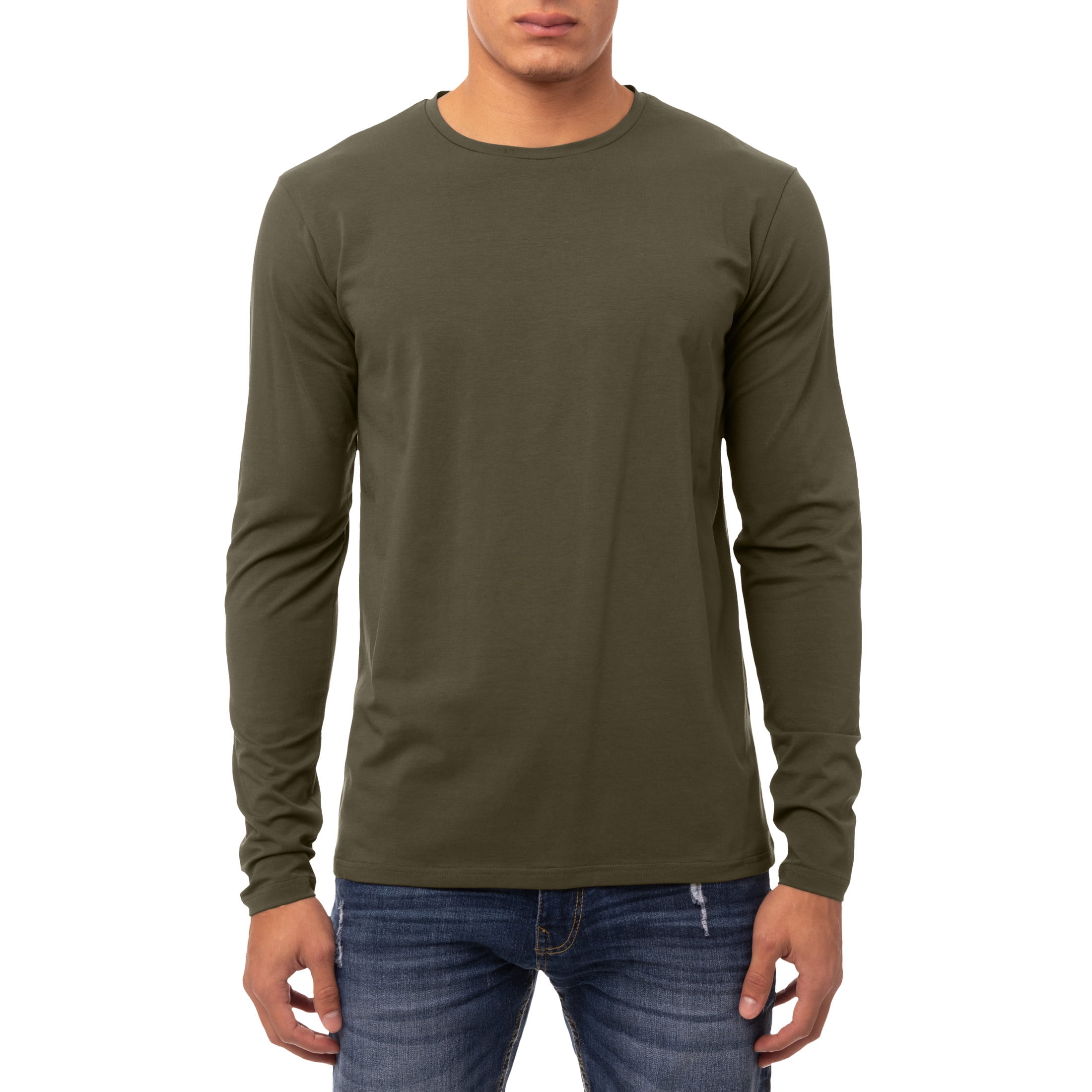 X RAY JEANS Mens Long Sleeve Crewneck T-Shirt, Army Green
