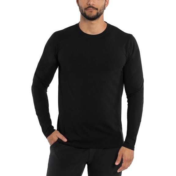 X RAY JEANS Mens Long Sleeve Crewneck T-Shirt, Black, L