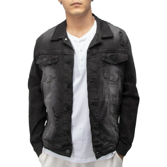X RAY Jeans Mens Denim Jacket, Black Denim, 2XL