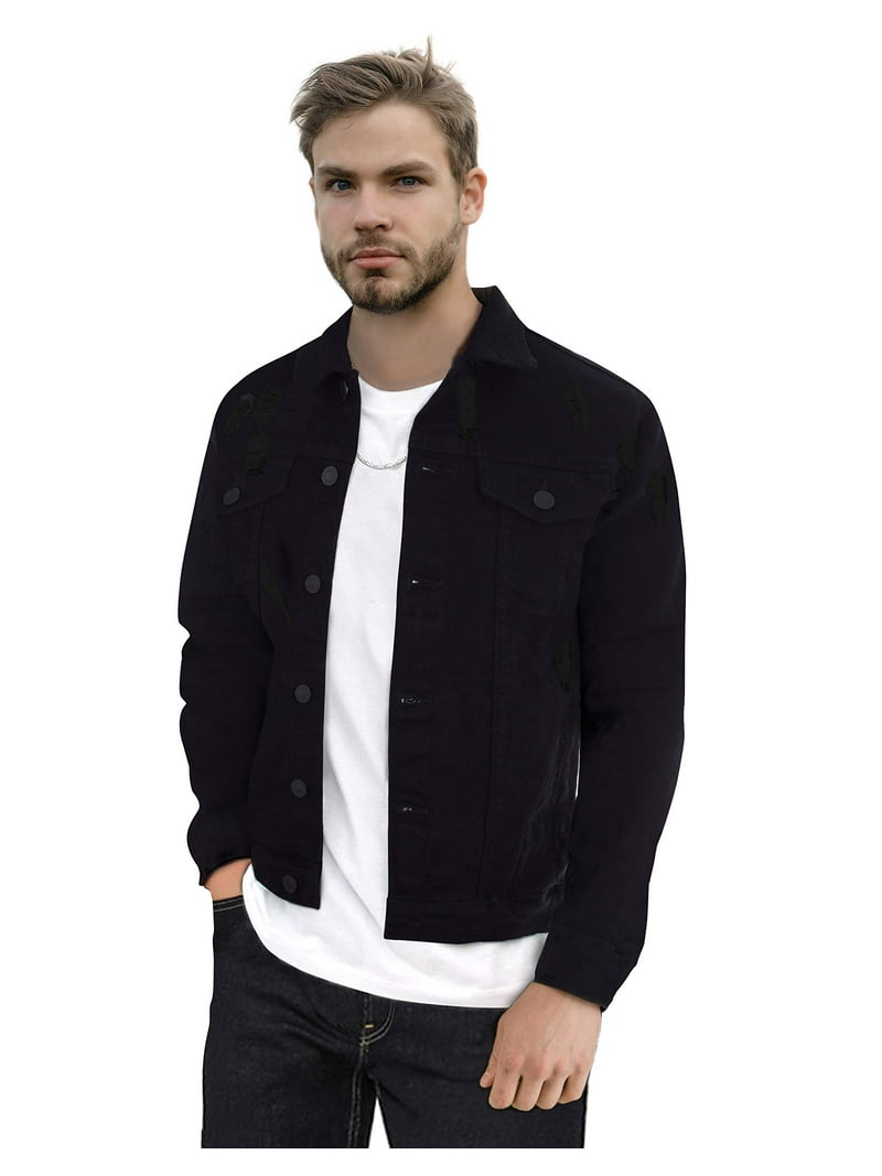 X RAY Men's Denim Jacket, Washed Ripped Distressed Flex Stretch