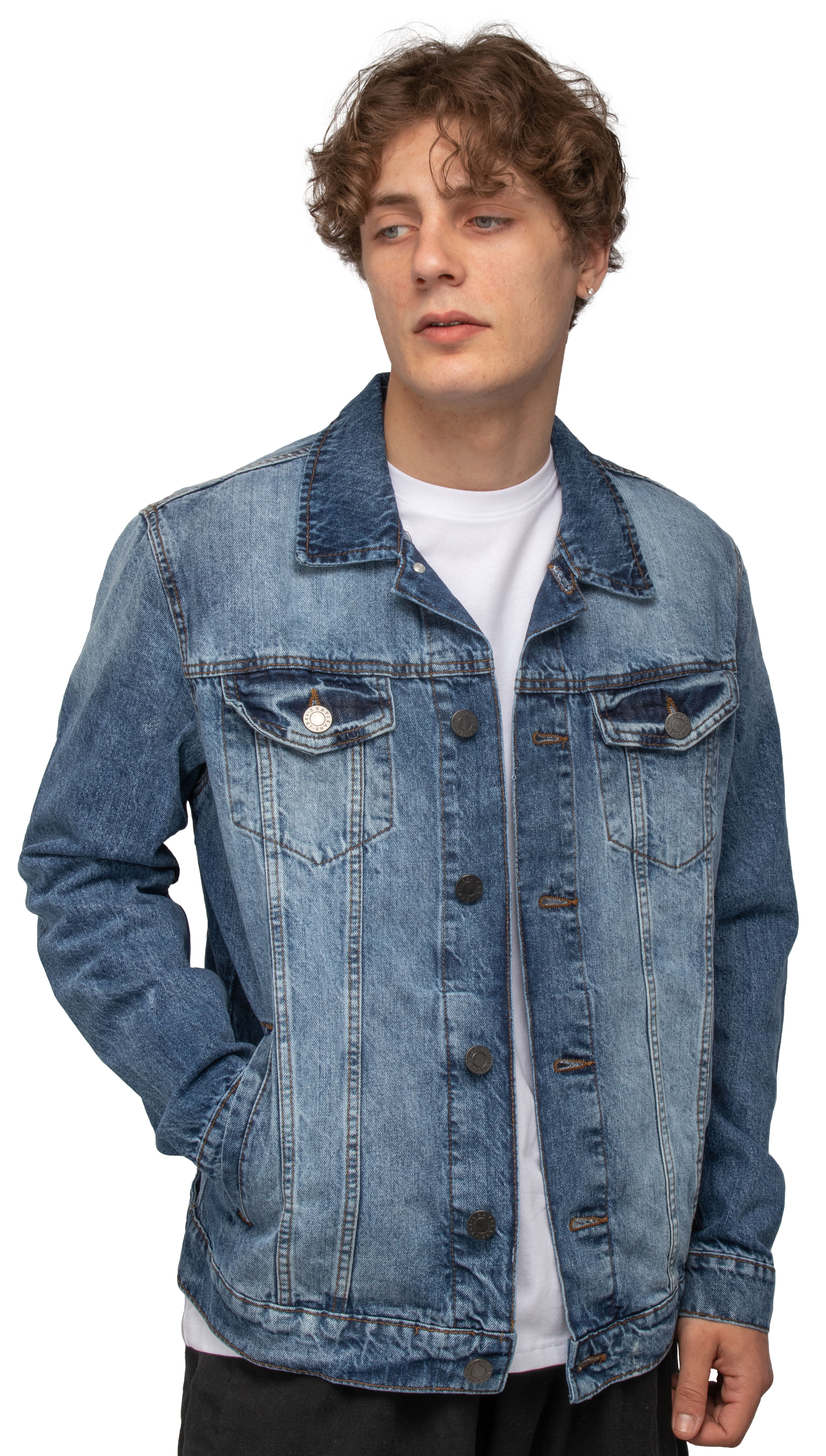 X RAY Men's Denim Jacket, Washed Ripped Distressed Flex Stretch Casual Trucker Biker Jean Jacket, Medium Blue, Large - image 1 of 9