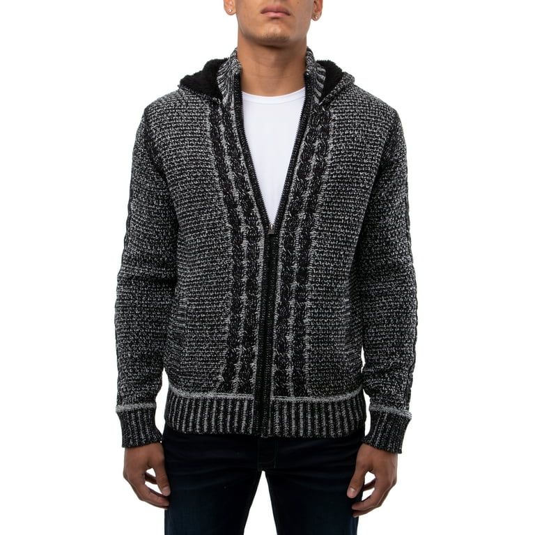 X RAY Men s Full Zip Cardigan Sweater Mock Neck Hoodie Casual Slim Fit Knitted Long Sleeve Fashion Sweatershirt Jacket Black White Mock Neck