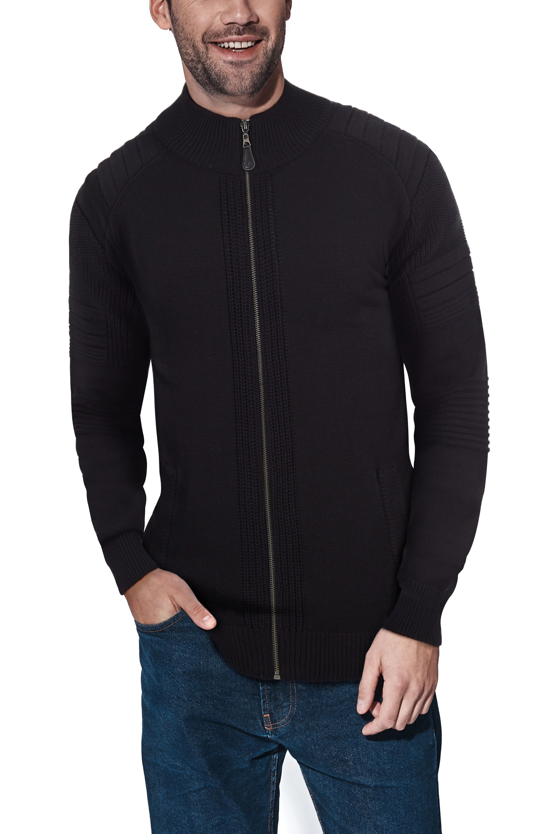 X RAY Men's Full Zip Cardigan Sweater Mock Neck & Hoodie, Casual Slim