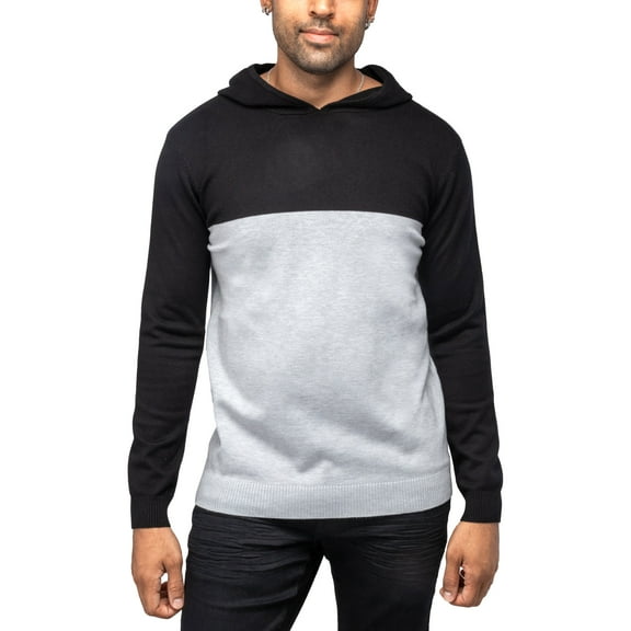 X RAY JEANS Mens Hooded Color Blocked Sweater, Black/H Grey, XL