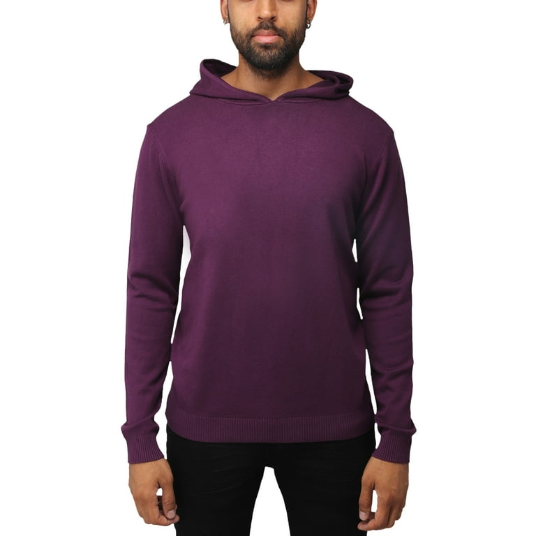 X RAY JEANS Mens Basic Hooded Sweater, Eggplant, S