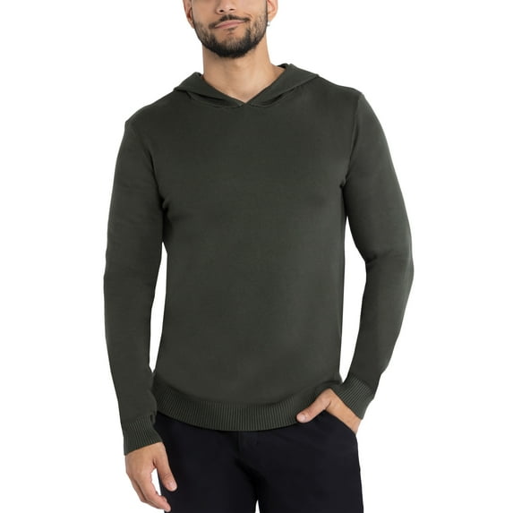 X RAY JEANS Mens Basic Hooded Sweater, Olive, L