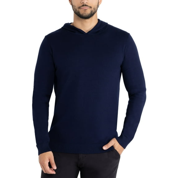 X RAY JEANS Mens Basic Hooded Sweater, Navy, S