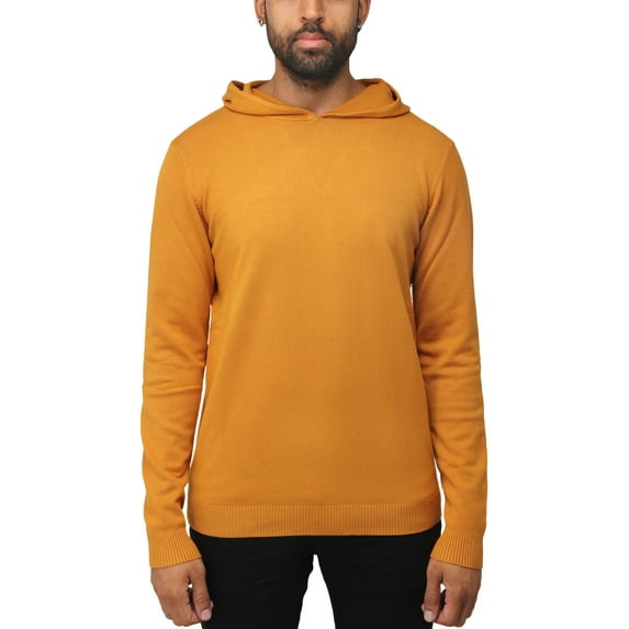 X RAY JEANS Mens Basic Hooded Sweater, Mustard, L