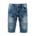 thumbnail image 1 of X RAY Men's Jean Shorts Biker Denim Short Jeans for Men Moto Slim Fit Stretch Ripped Casual Knee Length Hem, Dark Blue, Frayed Hem, 1 of 7