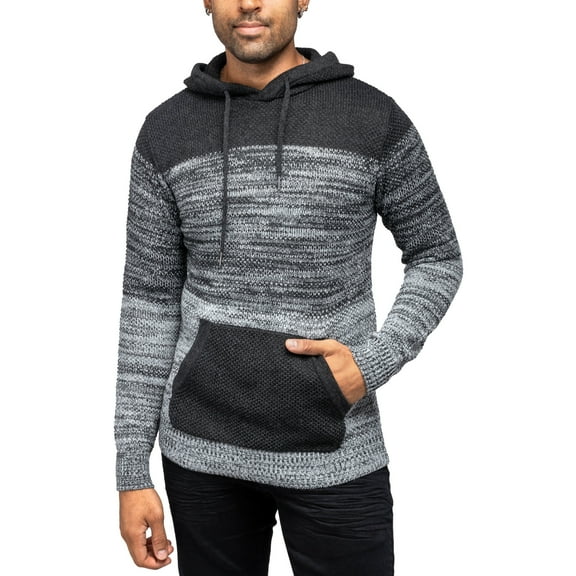 X RAY JEANS Mens Color Blocked Hooded Sweater, Grey, S