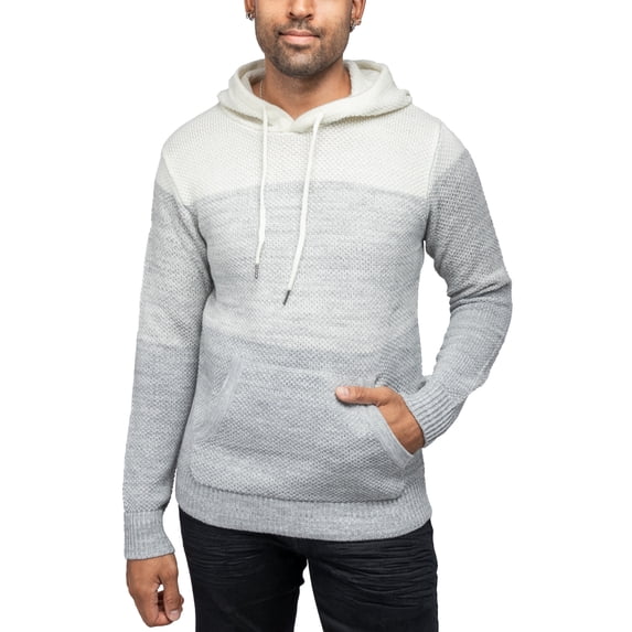 X RAY JEANS Mens Color Blocked Hooded Sweater, Oatmeal White, XL