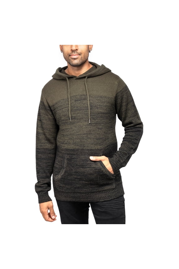 JEANS Mens Color Blocked Hooded Sweater, Olive, M