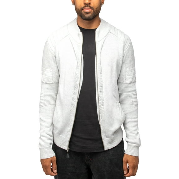 X RAY Men's Mock Neck Full Zip Cardigan Sweater, Casual Slim Fit Jacket, Oatmeal - Full-zipper, Medium