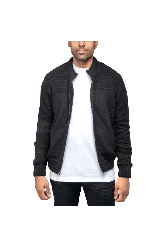JEANS Mens Color Blocked Full-Zip High Neck Sweater Jacket, Black, 3XL