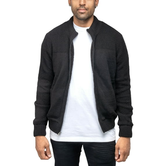 X RAY JEANS Mens Color Blocked Full-Zip High Neck Sweater Jacket, Black, S