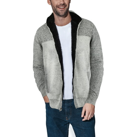 X RAY Men's Mock Neck Full Zip Cardigan Sweater, Casual Slim Fit Knit Jacket, Cream, X-Large