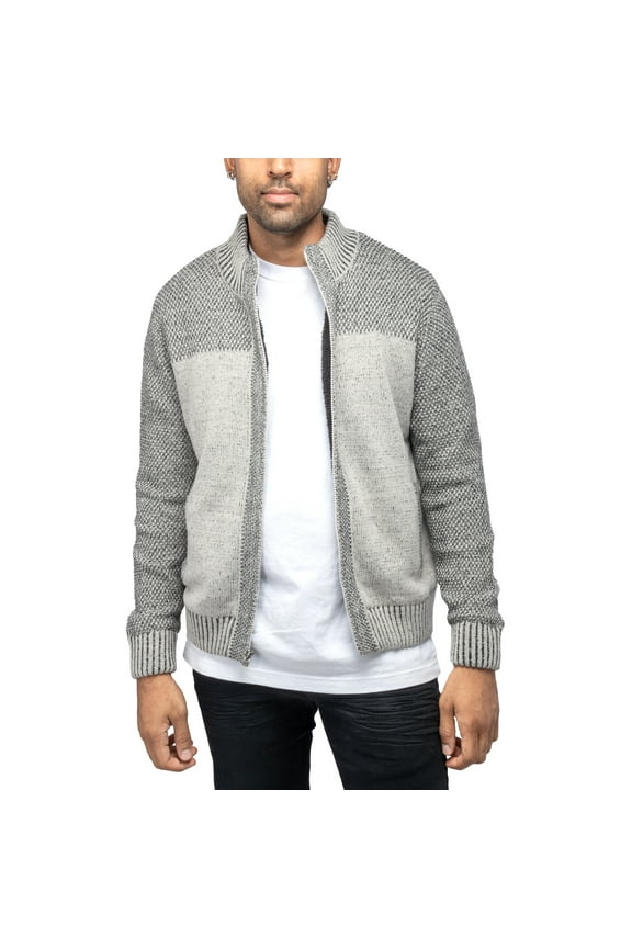 JEANS Mens Color Blocked Full-Zip High Neck Sweater Jacket, Oatmeal, 3XL