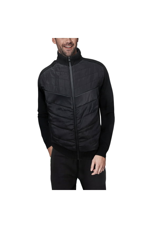 JEANS Mens Lightly Insulated Full-Zip Sweater Jacket, Black/Black, L