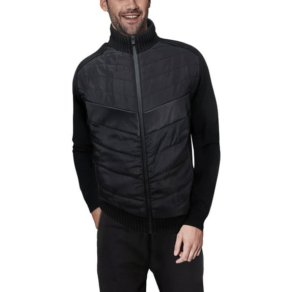 X RAY JEANS Mens Lightly Insulated Full-Zip Sweater Jacket, Black/Black, XL
