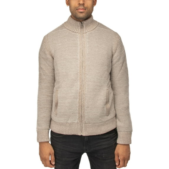 X RAY JEANS Mens Full-Zip High Neck Sweater Jacket, Beige Heather, M