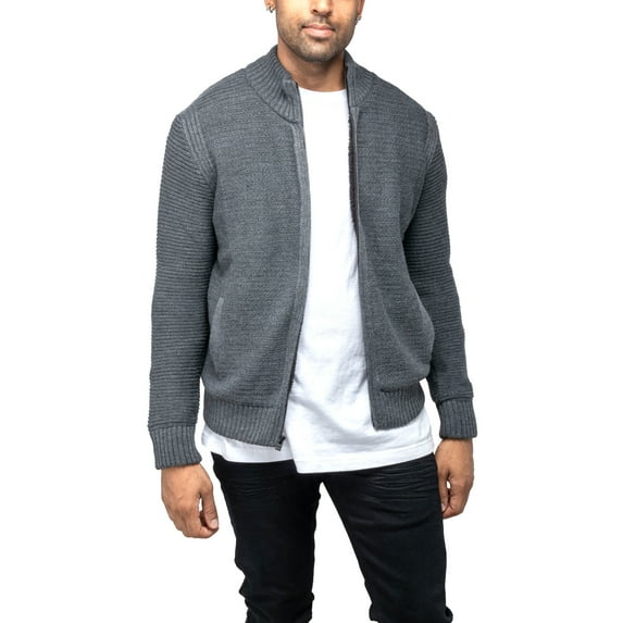 X RAY JEANS Mens Full-Zip High Neck Sweater Jacket, Charcoal, XL