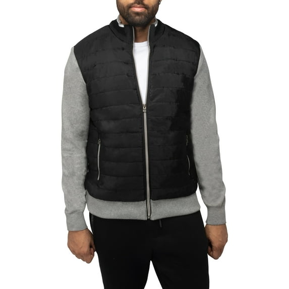 X RAY JEANS Mens Lightly Padded Hybrid Sweater Jacket, Black/Grey, 2XL