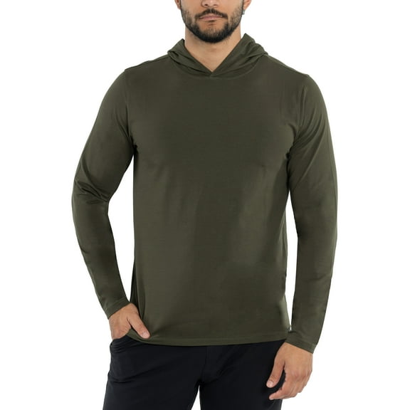 X RAY JEANS Mens Long Sleeve Hooded T-Shirt, Army Green, XL
