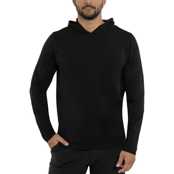 X RAY JEANS Mens Long Sleeve Hooded T-Shirt, Black, 2XL