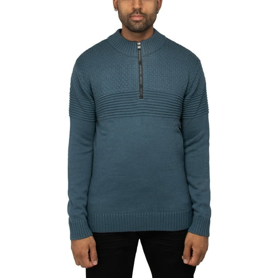 X RAY JEANS Mens Pattern Block Quarter Zip Sweater, Blue, 2XL