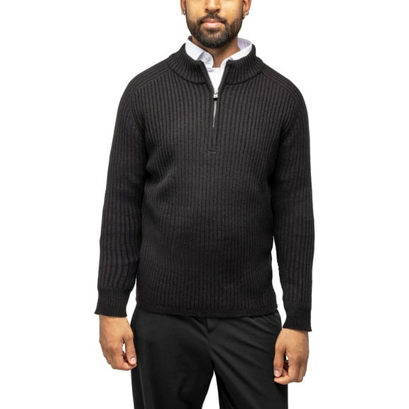 X RAY JEANS Mens Ribbed Mock Neck Quarter-Zip Sweater, Black, M