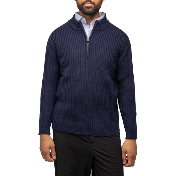X RAY JEANS Mens Ribbed Mock Neck Quarter-Zip Sweater, Navy, S
