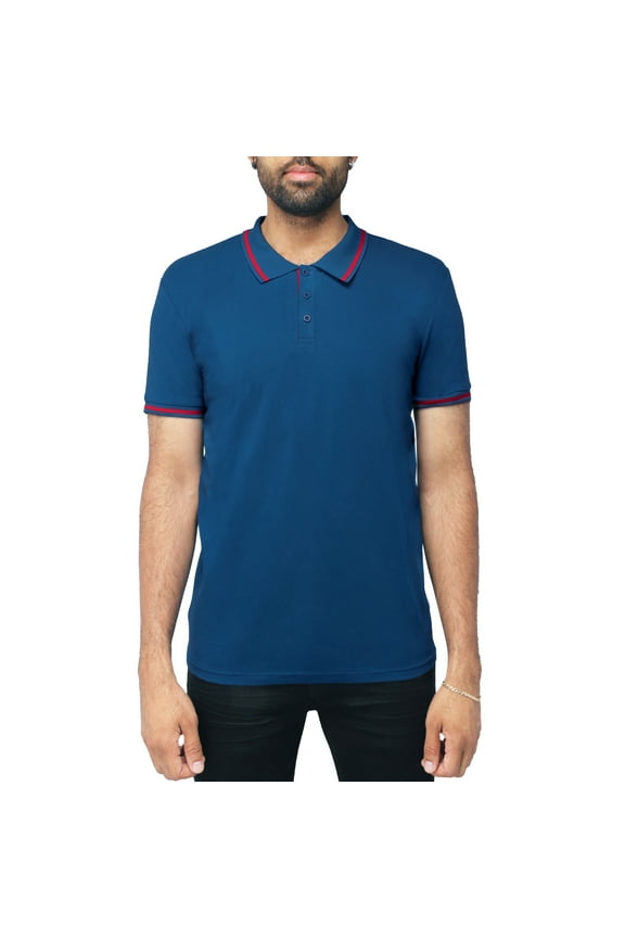 Jeans Mens Basic Short Sleeve Tipped Polo, Boss Blue/Red, XL