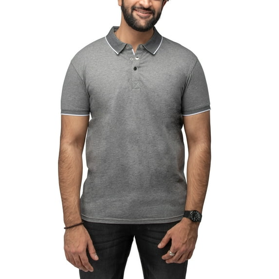X RAY Jeans Mens Short Sleeve Snap-Placket Polo, Heather Charcoal, 3XL