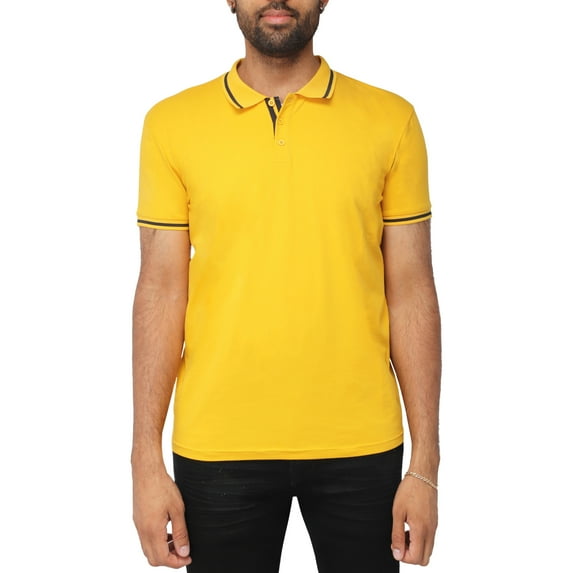 X RAY Jeans Mens Basic Short Sleeve Tipped Polo, Honey Mustard/Navy, L