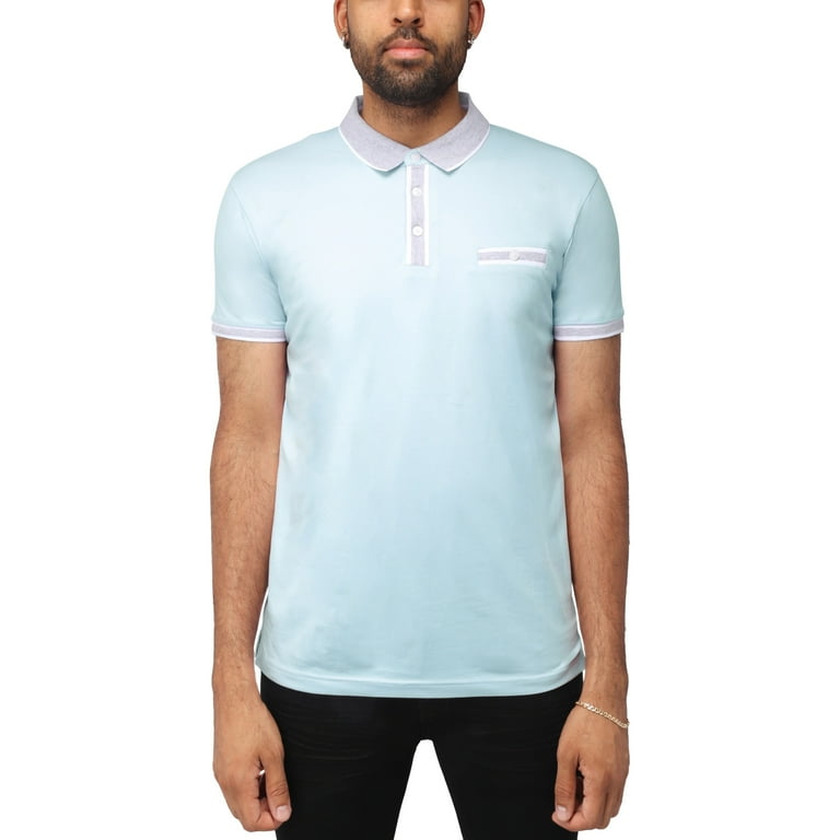 X RAY Jeans Mens Basic Short Sleeve Polo Shirt, Light Blue, XL