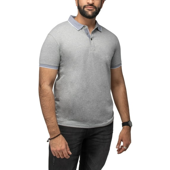 X RAY Jeans Mens Short Sleeve Snap-Placket Polo, Light Heather Grey, 3XL