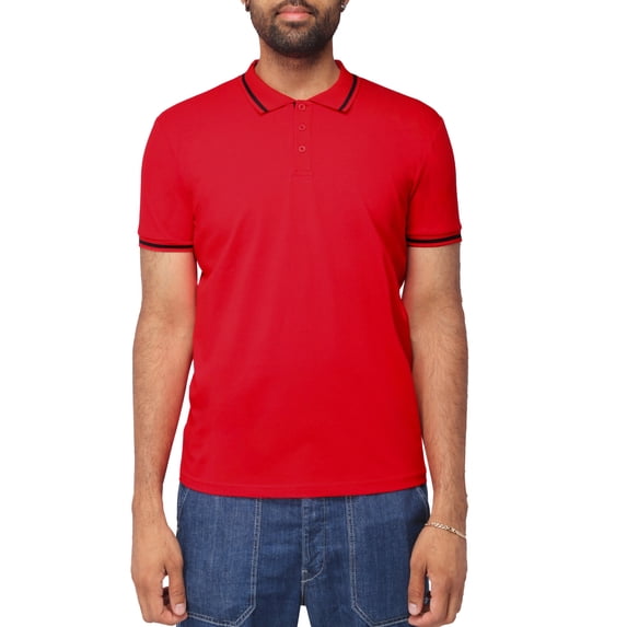 X RAY Jeans Mens Basic Short Sleeve Tipped Polo, Red/Navy, 2XL