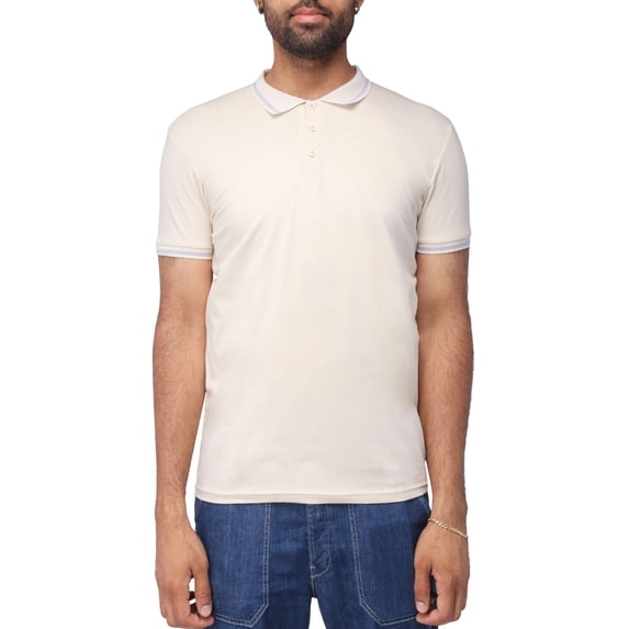 X RAY Jeans Mens Basic Short Sleeve Tipped Polo, Sand/Light Heather Grey, S